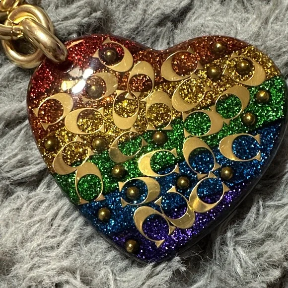 Coach Rainbow Glitter Heart Keychain with Gold Hardware - Picture 4 of 9